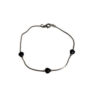 Black Hearts Chain Bracelet Silver Tone Thin Daint‎